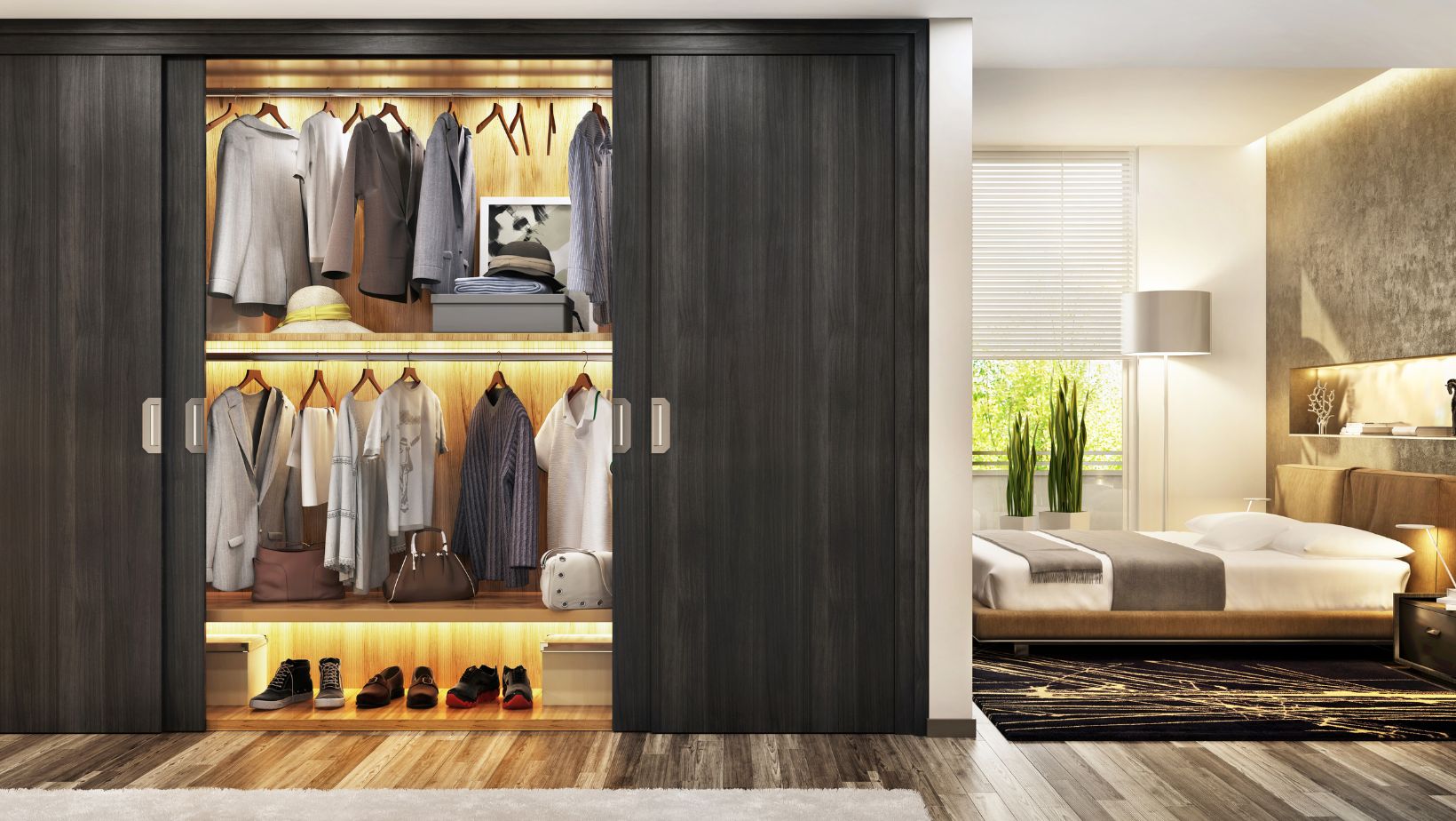 reach-in closet ideas with sliding doors