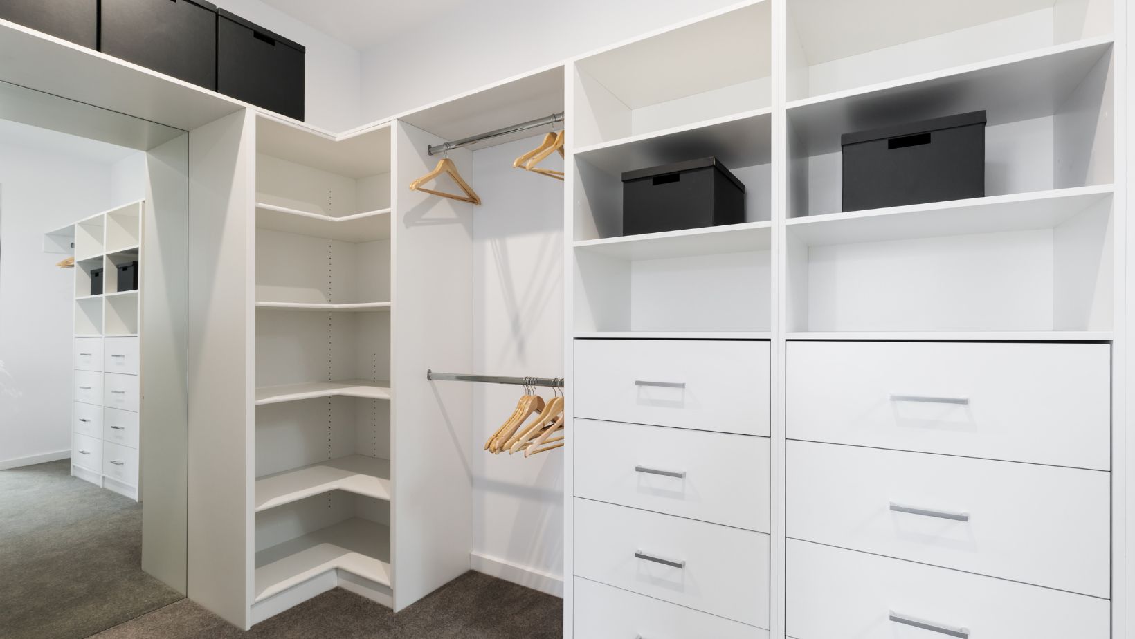 closet with shelves and doors